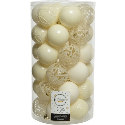 74x stuks kunststof kerstballen wol wit 6 cm glans/mat/glitter mix -