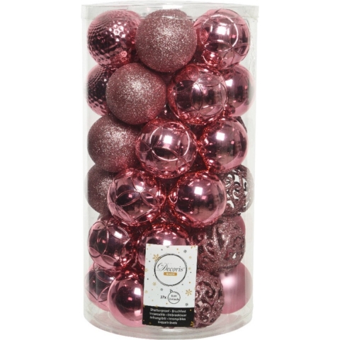 74x stuks kunststof kerstballen lippenstift roze 6 cm glans/mat/glitter mix -