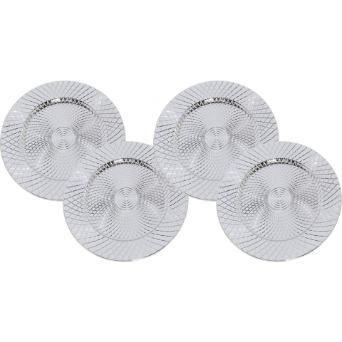 Set van 8x stuks kerstdiner onderborden rond zilver glimmend 33 cm -