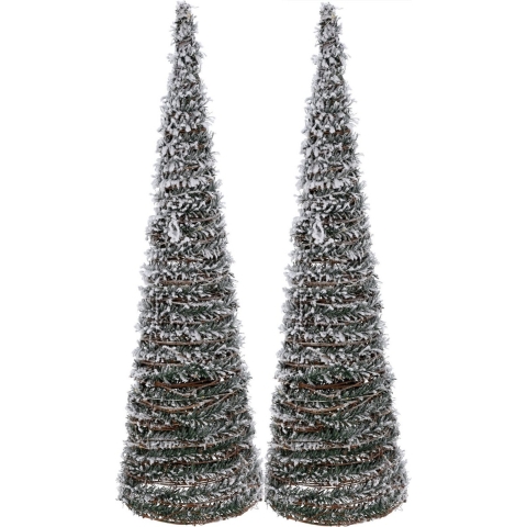 Verlichte kerstbomen/kegels - 2 stuks - 60 cm - groen - LED - warm wit -