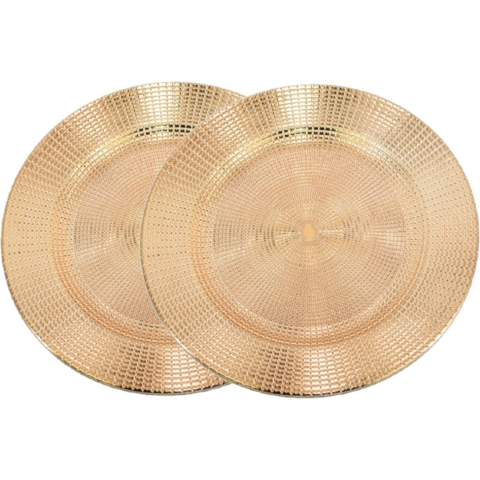 Kerstdiner onderborden - 8x - rond - goud - kunststof - D33 cm -