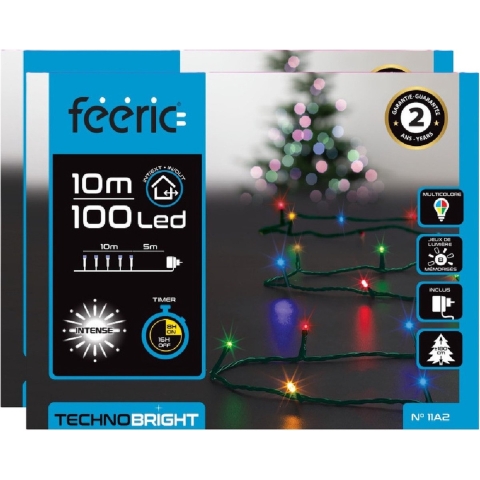 Kerstverlichting - 2x st - gekleurd - 10 meter - 100 led lampjes - transparant snoer - 8 functies -