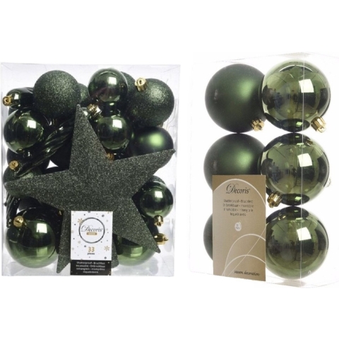 39x stuks kunststof kerstballen met ster piek donkergroen mix -