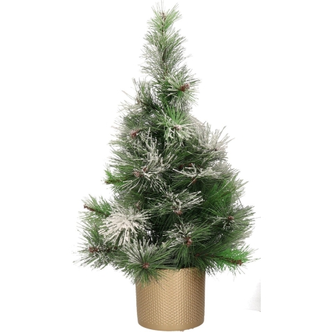 Besneeuwde kunstboom/kunst kerstboom 75 cm met gouden pot -