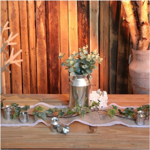 Jute tafelloper - 2x - met wit kant - 29 x 500 cm -