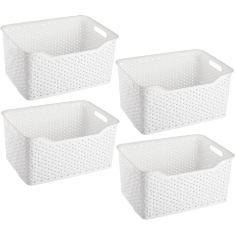 Opbergmand/kastmandje - 4x stuks - 18 liter - ivoor wit - kunststof - 29 x 39 x 19 cm -