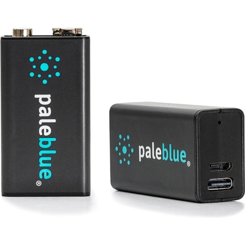 Pale Blue Li-ion Rechargeable 9V Battery USB-C 2 pack of 9V with 2x1 USB-C cable