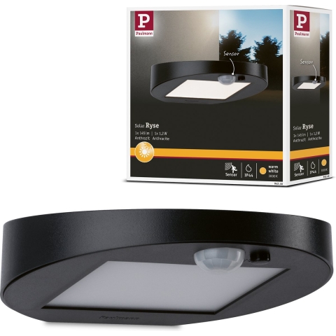 Paulmann 94246 Ryse Wandlamp op zonne-energie met bewegingsmelder Energielabel: G (A - G) 1.2 W Warmwit Antraciet