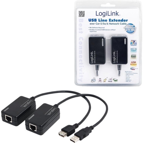 LogiLink UA0021D Extender (verlenging) USB-A 1.1 Via netwerkkabel RJ45 60 m