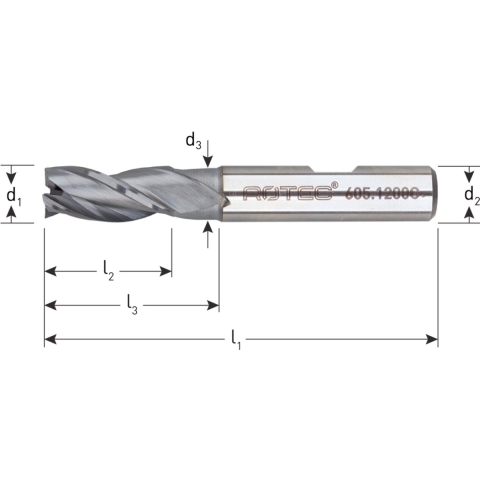 Rotec HSS-E Universeelfrees, AlCrN-gecoat, ø1,5 - ø1,5x7x51xø6mm Z=3 / DIN 844-B / kort - 605.0150C