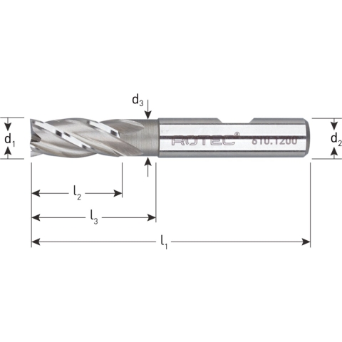 Rotec HSS-E Vingerfrees, ongecoat, ø13 - ø13x26x83xø12mm Z=4 / DIN 844-B / kort - 6101300