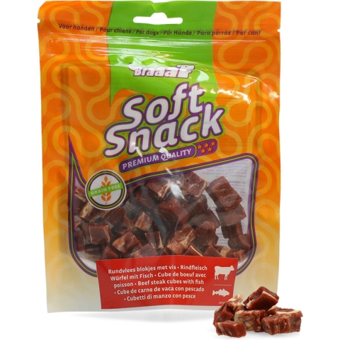 10x Braaaf Blokjes Hondensnack Rund Steak met Vis 85 gr