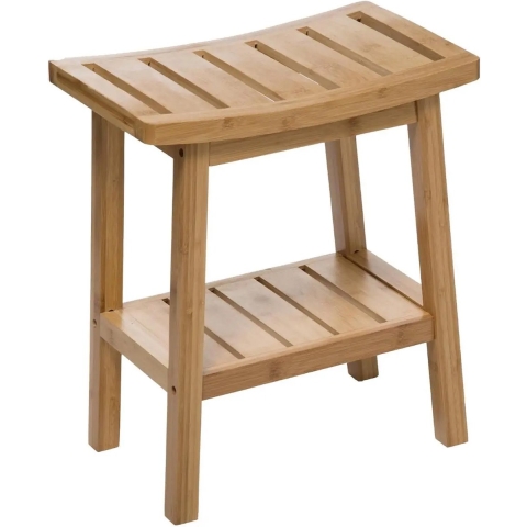 Douche of bijzet krukje - bamboe hout - lichtbruin - 40 x 25 x 46 cm -