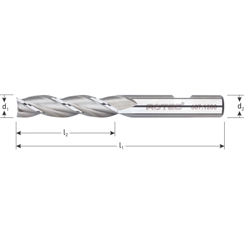 Rotec HSS-E Universeelfrees, ongecoat, ø12 - ø12x53x110xø12mm Z=3 / DIN 844-B / lang - 6071200