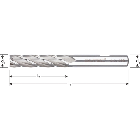 Rotec HSS-E Vingerfrees, ongecoat, ø16 - ø16x63x123xø16mm Z=4 / DIN 844-B / lang - 6121600