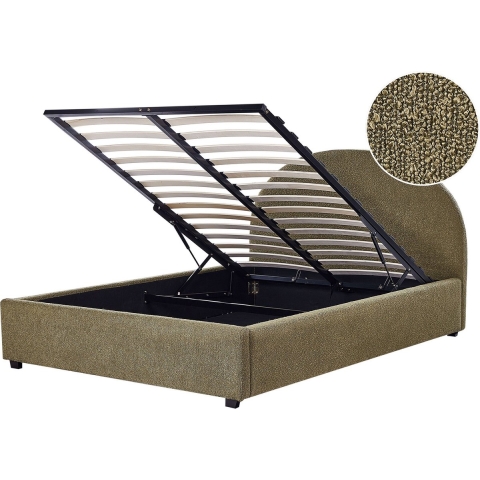 Beliani-VAUCLUSE-Bed met opbergruimte-Olijfgroen-140 x 200 cm-Bouclé