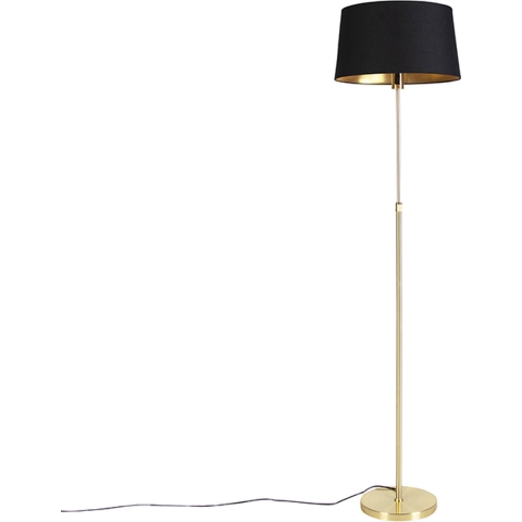 QAZQA Vloerlamp goud|messing met zwarte kap 45 cm verstelbaar - Parte