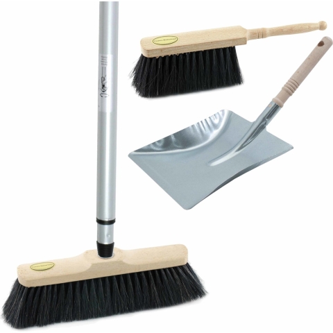 Luxe bezemset bruin/zilver van metaal inclusief telescoopsteel 200 cm voor binnen -