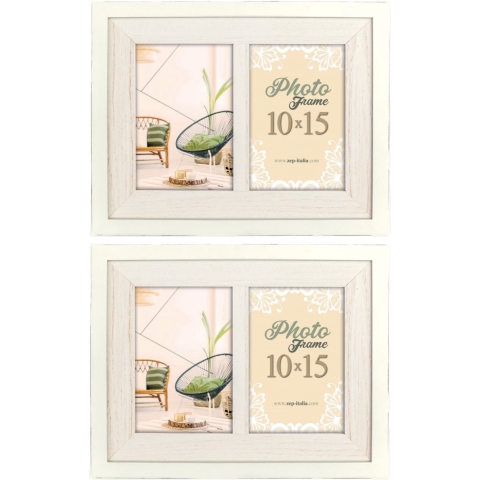 2x stuks fotolijst hout wit geschikt voor twee foto van 10 x 15 cm -