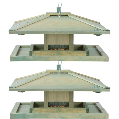 2x stuks japans vogelhuisje/voedersilo hout 38 cm -