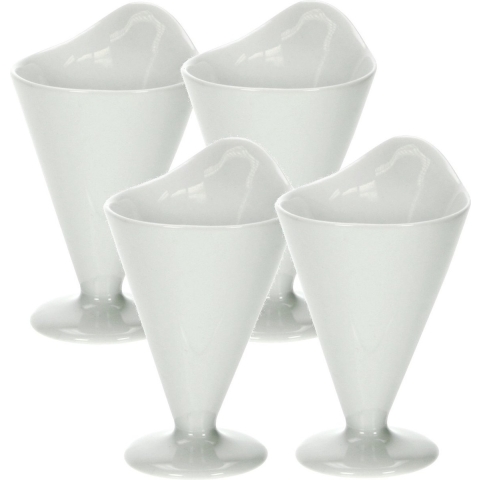 Mini friezakken op voet - 8x st - wit - 6 x 10 cm - porselein - patatzakken - patat serveren -