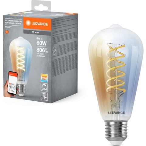 LEDVANCE 4058075777996 LED-lamp Energielabel F (A - G) E27 8 W = 60 W Warmwit tot koudwit (Ø x h) 64 mm x 64 mm 1 stuk(s)