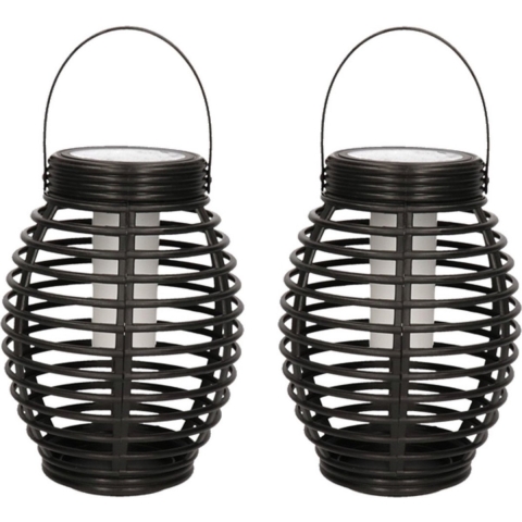 5x Zwarte solar lantaarns met vlam effect 19 cm -
