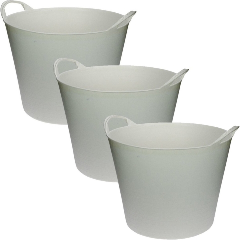 Flexibele emmer/wasmand/kuip - 3x stuks - wit - 42 liter - Opbergmanden - Wasmanden -