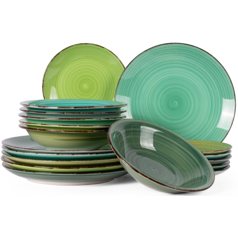 Studio Tavola Serviesset Summer Green - 18-delig / 6 personen - 6 dinerborden, 6 diepe borden en 6 ontbijtborden