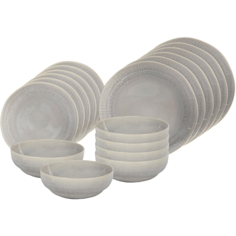 Cookinglife Serviesset Nola Taupe reactive glaze 18-delig / 6 personen - 6 dinerborden, 6 ontbijtborden en 6 kommen