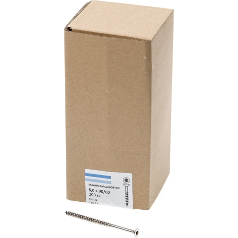 Hoenderdaal Spaanplaatschroef Rvs-A2 Pk Torx TX25 5.0X90/60 | 200 stuks - 0206.30.42501