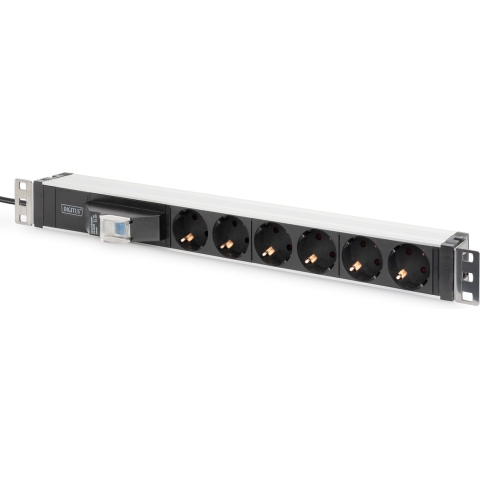 Digitus DN-95417 19 inch Stekkerdoos voor patchkast 1 HE Geaarde contactdoos Zilver-zwart, Zilver, Zwart