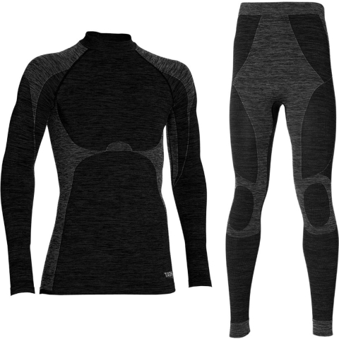 Thermo kleding set shirt en broek zwart melange heren maat L L -