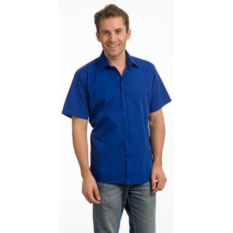 Heren overhemd blauw met korte mouw M -