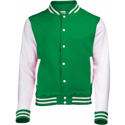 AWDis college jacket voor heren - groen met wit - drukknopen - katoen/polyester L (42/52) -