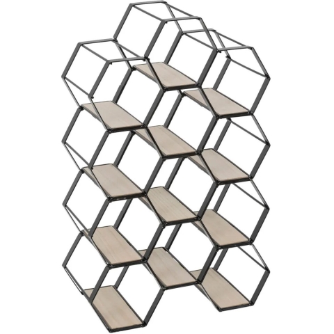 Metalen hexagon flessenrek/wijnrek - voor 12 flessen - 30 x 16 x 47 cm - zwart -
