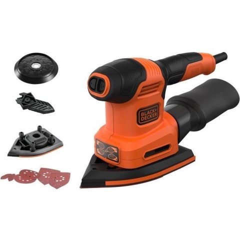 BLACK+DECKER BEW200 200W 4IN1 Multischuurmachine | Vlak-, detail-, en excentrische schuurzool | 1x Schuurvinger | 6x Schuurvellen - BEW200-QS