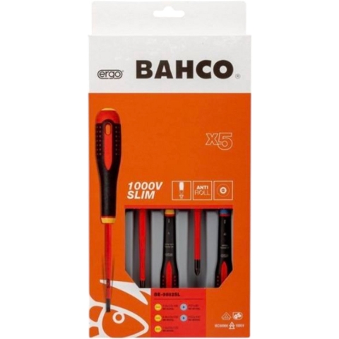 Bahco Schroevendraaierset ERGO™ | geïsoleerd | VDE | driecomponentengreep | smal blad | gleuf | Pozidriv - 5-delig - BE-9882SL