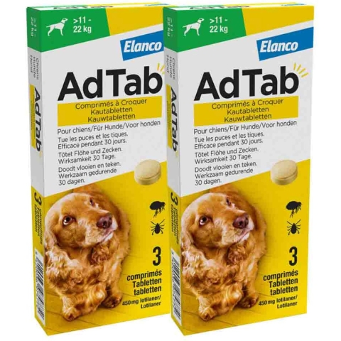 2x AdTab Anti Vlo en Teek Kauwtabletten Hond>11-22 kg 3 tabletten