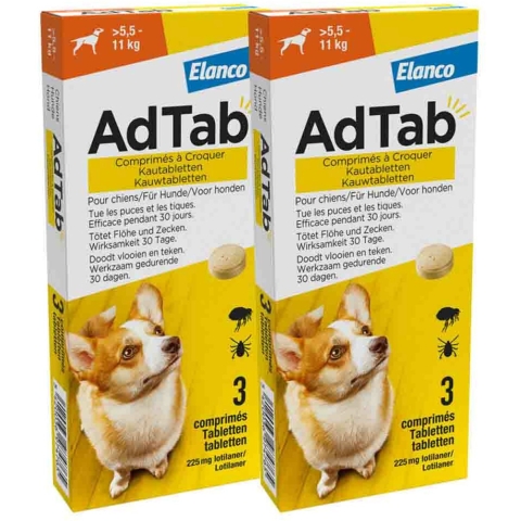2x AdTab Anti Vlo en Teek Kauwtabletten Hond>5,5-11 kg 3 tabletten