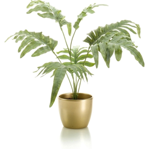 Kunstplant phlebodium - 67 cm - groen - in gouden pot - Kunstplanten - Blauwvaren -
