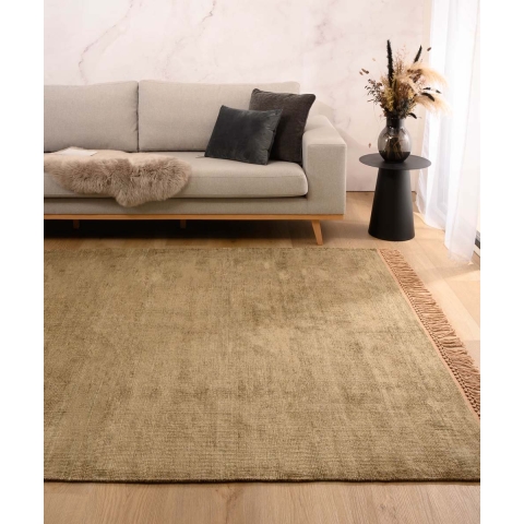 Tapeso Viscose vloerkleed - Gem olijfgroen - 300x400 cm