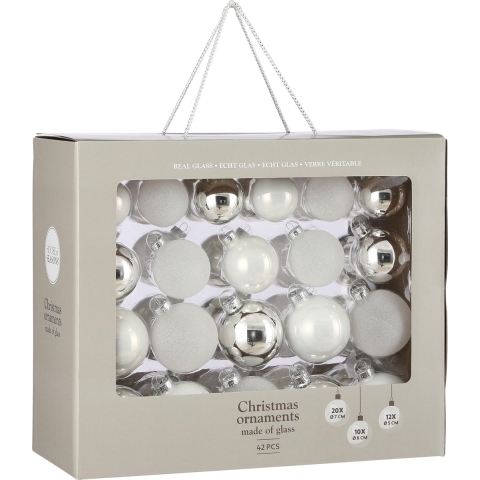 42x Glazen kerstballen wit 5-6-7 cm mat/glans/glitter -