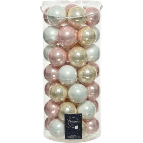 Kersballen set - 49x stuks - glas - lichtroze/parel/wit - 6 cm - glans en mat - kerstversiering -