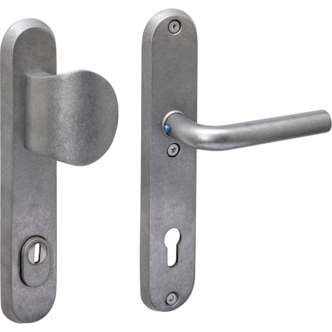 Intersteel Veiligheidsbeslag Ovaal greep/kruk Luzern met Kerntrekbeveiliging Profielcilindergat - PC92 - RVS Getrommeld