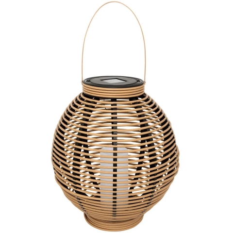 Atmosphera Solar tuin lantaarn - naturel rotan - 38 x 43 cm - buiten/binnen - Led kaars licht -