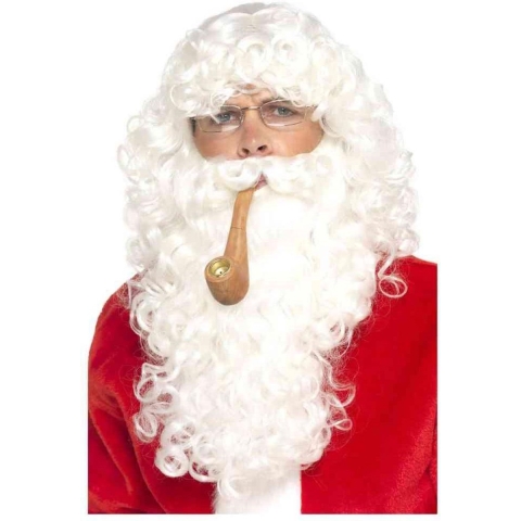 Kerstman verkleedset - pruik - baard - bril - rookpijp - volwassenen - accessoires -