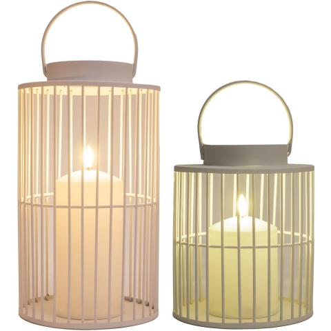 Windlicht/kaarsenhouder met LED kaars - 2x stuks - wit - buiten lantaarn - metaal -