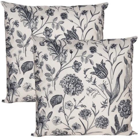 Sierkussen voor binnen en buiten - 2x - vintage flowers - creme wit - 60 x 60 cm - tuinkussen -