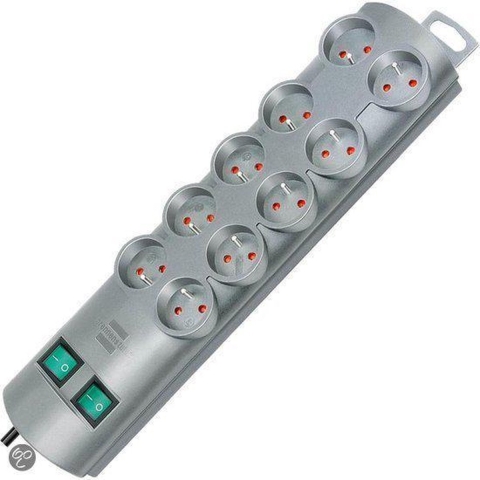 Brennenstuhl Primera-Line stekkerdoos | 10-voudig | Zilver | 2m H05VV-F 3G1,5 | De stopcontacten zijn schakelbaar per 5 | FR - 1153394120